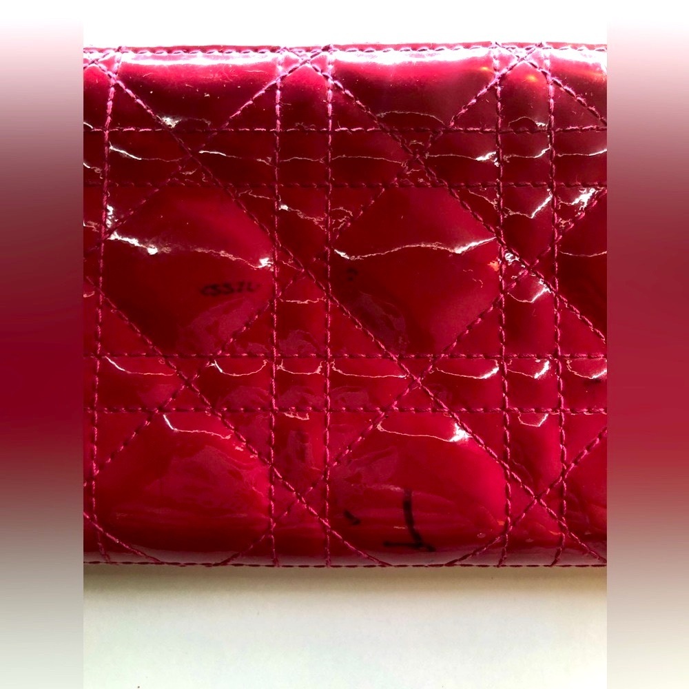 🩷 Lady DIOR Christian Dior Cannage Pink Patent Leather Long Zippy Wallet Charm - Picture 15 of 17